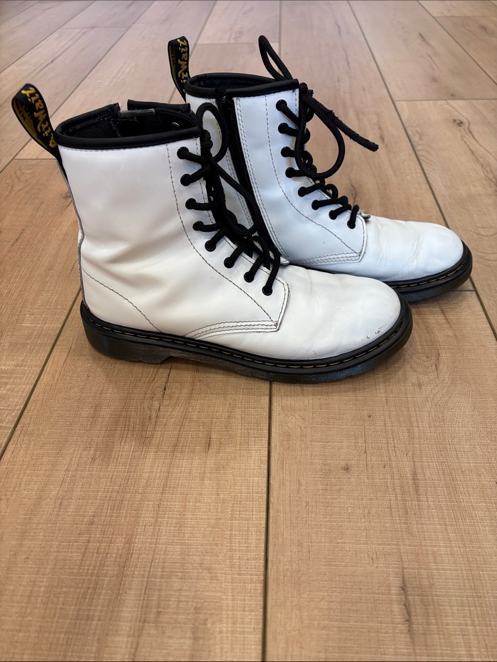 Dr. Martens White and Black Lace-Up Combat Boots